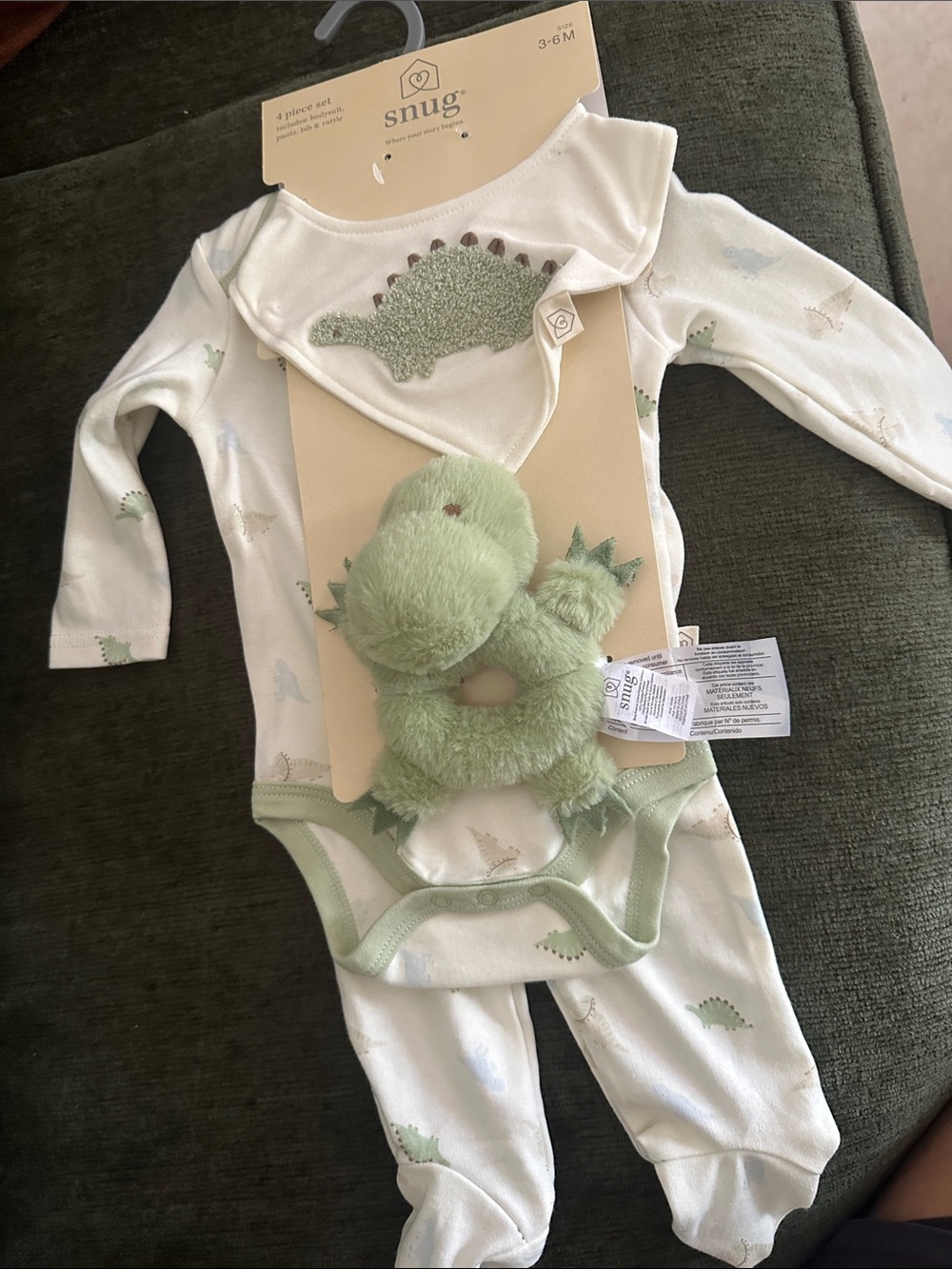 snug Baby Boys' Green Dinosaur Matching Set - 3-6M